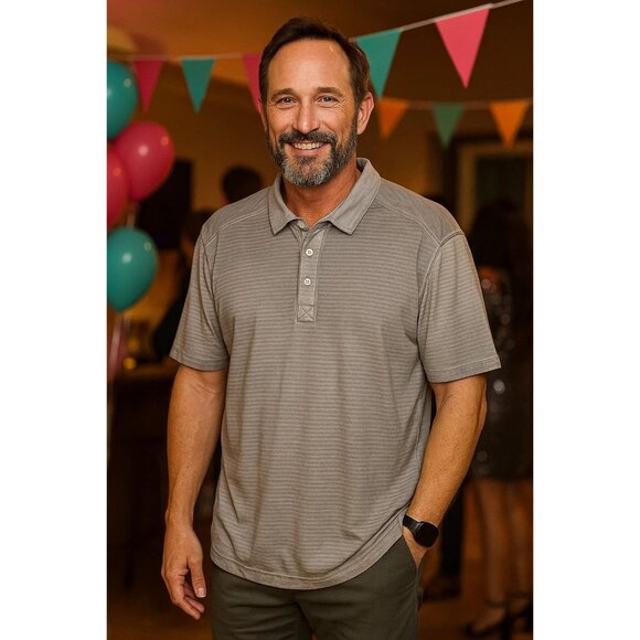 Tommy Bahama XL Gulf Coast Gray Striped Polo Shirt - Picture 1 of 5